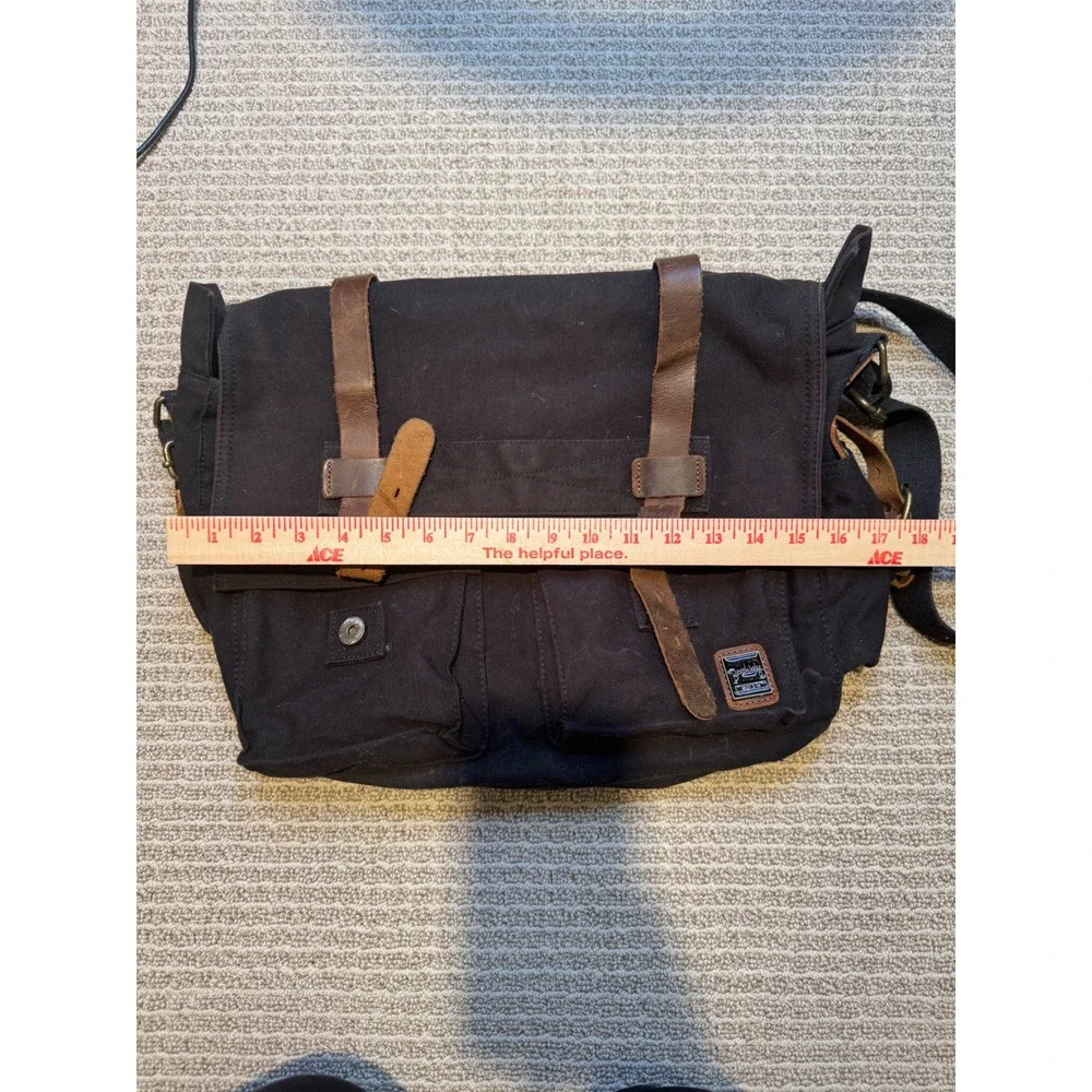 Berchirly Canvas Leather Messenger Bag Black Vintage Military Crossbody Shoulder